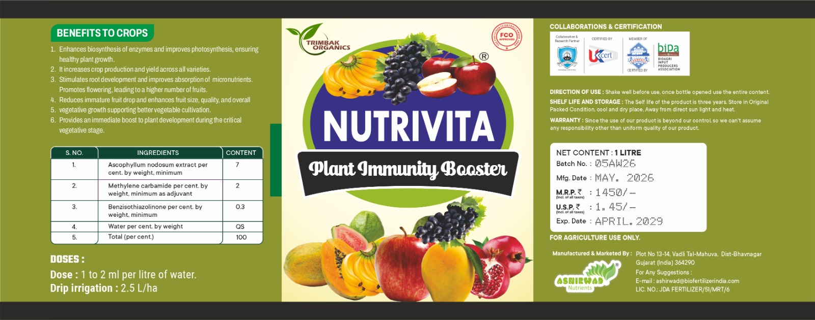 Nutrivita Plant Immunity Booster label